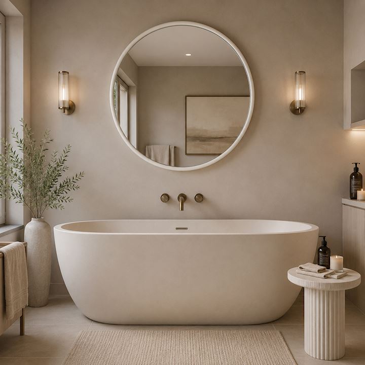 CREAM ROUND WALL MIRROR 90cm